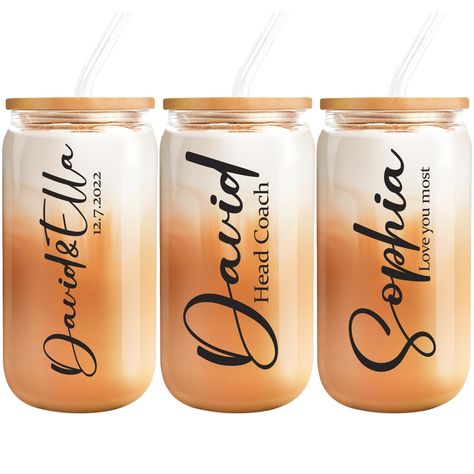 PRICES MAY VARY. Personalized Name Glass Cup: Customize 16oz iced coffee cup tumbler with names, Name Design glass tumbler, you in choosing the one you like best, suitable for any occasion. Click the "Customize Now" button to bring a surprise to your loved one. Unique Name Design Gift: Gifts for Her, For whoever fond of Name style, this iced coffee cup will definitely make her day.Perfect for birthdays, anniversaries, weddings, and any special occasion. Versatile and Functional: The can shaped g Bride Cups, Bride Cup, Bridesmaid Cups, Glass Cup Set, Wedding Bachelorette Party, Cup Tumbler, Bridesmaid Proposal Gifts, Cups Set, Glass Cups