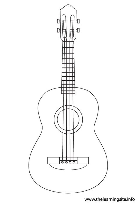 Ukulele Instruments Coloring Pages Guitar Drawing Color, Guitar Colouring Pages, Acoustic Guitar Template Free Printable, Ukulele Drawing, Ukulele Clipart, Instrument Coloring Pages, Guitar Outline, Ukulele Design, Ukulele Instrument