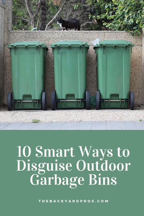 Keep outdoor garbage bins neat and tidy with ten smart ways to disguise them, ensuring they remain out of sight while maintaining functionality. Garbage Screen Trash Bins, Garbage Can Enclosure Outdoor, Trash Can Storage Outdoor Ideas, Diy Trash Bin Outdoor Garbage Storage, Garbage Enclosure Ideas, Outside Trash Can Storage Curb Appeal, How To Hide Outdoor Garbage Cans, Trash Bin Storage Outdoor Diy, How To Hide Garbage Cans Outside