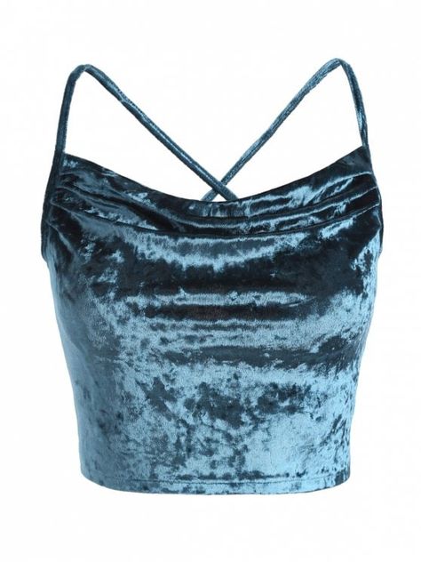 This crushed velvet top is a versatile staple. Wear it alone to show off the flirty open lacing back or layer it beneath a jacket for the transition into warmer weather. #Zaful #Clothing #Tops Velvet Crop Top Outfit, Velvet Cami Top, Crushed Velvet Top, Velvet Cami, Teenage Outfits, Crop Cami Top, Velvet Crop Top, Greenish Blue, Cropped Cami