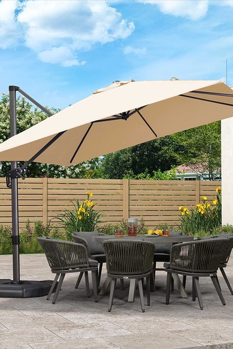 Summertime requires shade. Keep your guests and family comfortable with this great umbrella Beige Patio, Deck Pool, Umbrella Outdoor, Garden Deck, Offset Umbrella, Deck Garden, Backyard Makeover, Pool Decks, Pool Patio