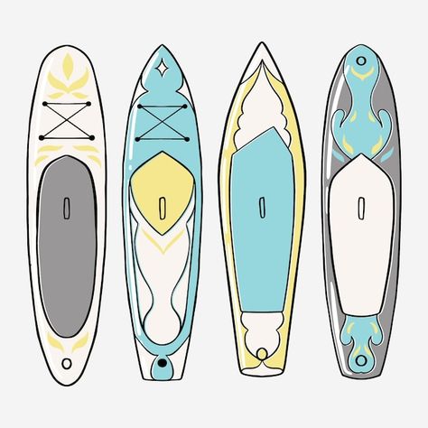 Hand drawn sup board collection | Free Vector #Freepik #freevector #paddle-board #sup #collection #bundle Paddle Board Design Ideas, Paddle Boarding Watercolor, Cute Paddle Boards, Paddle Board Illustration, Paddle Board Painting, Paddle Board Tattoo Ideas, Paddleboard Tattoo, Paddle Board Drawing, Scrapbook 2024