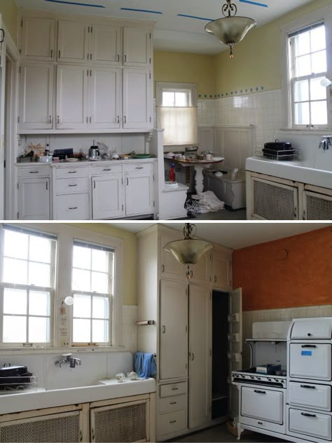 1900s Kitchen Original, Kitchen Design With High Ceilings, 1900s Kitchen Cabinets, 1900 Kitchen Design, 1920s Cabinets, 1908 Kitchen, 1920s Kitchen Original, 1930s House Interior Original, 1920s Kitchen Cabinets