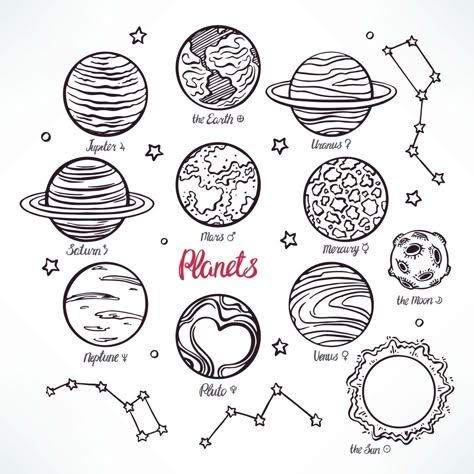 Planetary Symbols and Their Astrological Meanings You Never Knew Space Doodles, Planetary Symbols, Planet Drawing, Space Drawings, Space Illustration, Doodle Inspiration, Galaxy Art, Bullet Journal Doodles, Journal Doodles