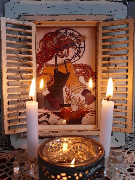 Imbolc Altar - Brigid, the Celtic goddess of fire, poetry, healing, childbirth, and unity, is celebrated in many European countries. Hail Brigid Brigid Goddess Altar, Goddess Brigid Altar, Celtic Altar Ideas, Celtic Pagan Altar, Brigid Goddess Aesthetic, Welsh Deities, Brigid Altar, Brigid Imbolc, Celtic Altar