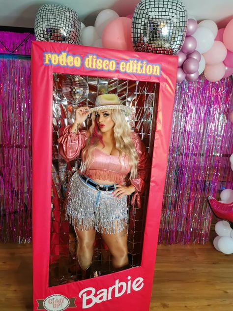 Disco cowgirl barbie party 🤩 #barbie #cowgirl #diso #western #spacecowgirl #pink Cowgirl Barbie Party, Disco Cowgirl Aesthetic Party, Neon Cowgirl Birthday Party, Barbie Cowboy Party, Cowgirl Barbie Bachelorette Party, Barbie Cowgirl Bachelorette Party, Barbie Rodeo Party, Western Barbie Party, Disco Cowgirl Centerpiece