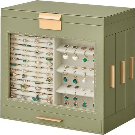 Jewelry Box with Glass Window - 6.1"D x 10.3"W x 12.6"H - Bed Bath & Beyond - 39885992 Hanging Jewelry Storage, Jewelry Storage Solutions, Laurel Green, Side Drawers, Jewelry Wall, Big Mirror, Online Furniture Shopping, Large Jewelry, Jewelry Lookbook