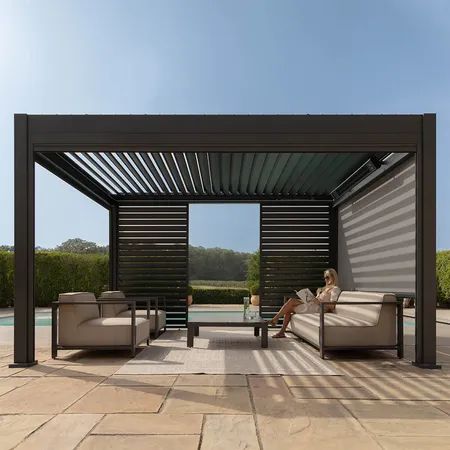 Aluminium Garden Pergolas | Maze Living Louvre Wall, Privacy Blinds, Garden Pergola, Aluminum Pergola, Outdoor Side Tables, Outdoor Mirror, Paving Slabs, Led Color Changing Lights, Pergola With Roof