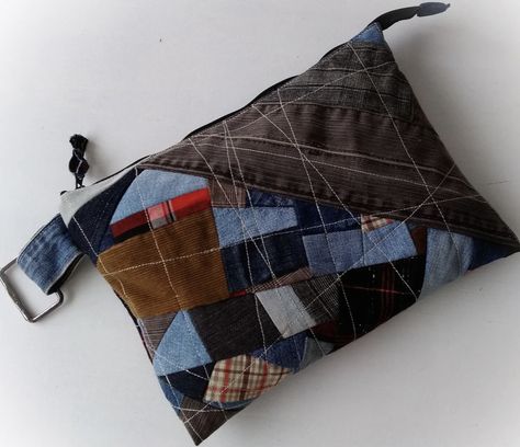 Skyline Quilt, Recycled Denim Tote, Jean Patchwork, Denim Pouch, Patchwork Clutch, Quilted Bags, Upcycle Repurpose, Boho Jeans, Diy Bags