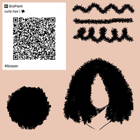 Curly Hair Qr Code, Hair Qr Code Ibis Paint, Qr Code Ibispaint, Code Ibispaint, Curly Hair Brush, Paint Brush Drawing, Brush Drawing, Paint Brush Art, Digital Art Beginner