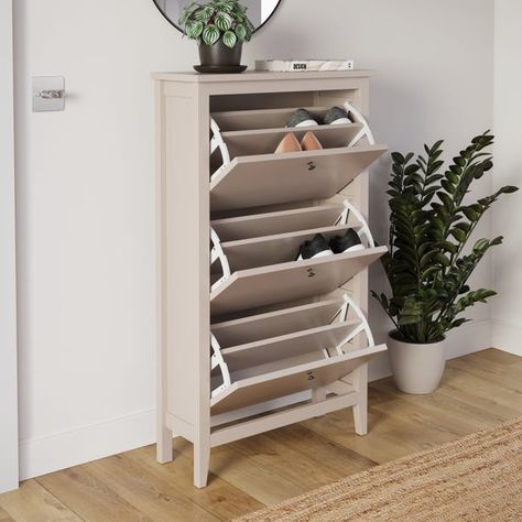 Shoe Rack Compact, Entry With Shoe Storage, Hall Shoe Storage Ideas, Entry Cupboard, Narrow Hallway Storage, Compact Shoe Rack, Shoe Storage Hallway, Hallway Storage Ideas, Closed Shoe Rack