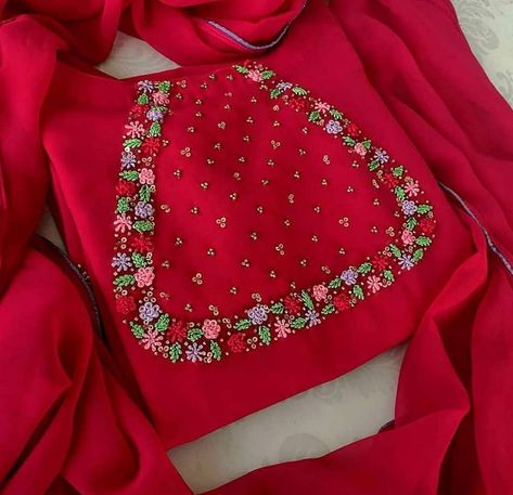 Pretty Hand Embroidery Designs For Churidar Designs For Churidar, Salwar Embroidery, Embroidery Designs For Kurtis, Sleeves Design For Kurtis, Designs For Kurtis, Embroidery Kurti, Kurti Embroidery, Churidar Designs, Hand Beaded Embroidery