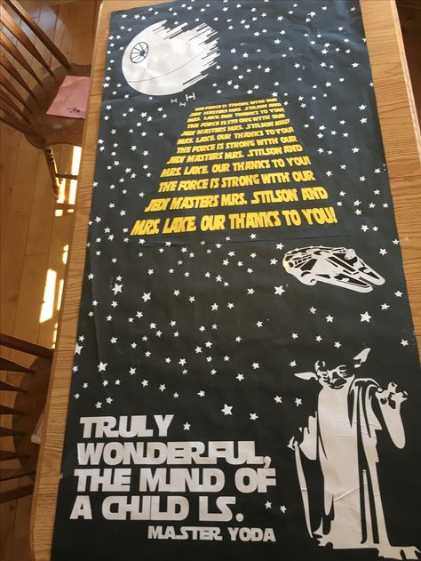 Teacher appreciation poster ... Star Wars theme Star Wars Door Decorations Classroom, Star Wars Senior Parking Spot, Star Wars Hallway Decorations, Star Wars Bulletin Board Ideas, Star Wars School Theme, Star Wars Door Decorations, Star Wars Teacher Appreciation, Star Wars Classroom Door, Star Wars Classroom Decorations