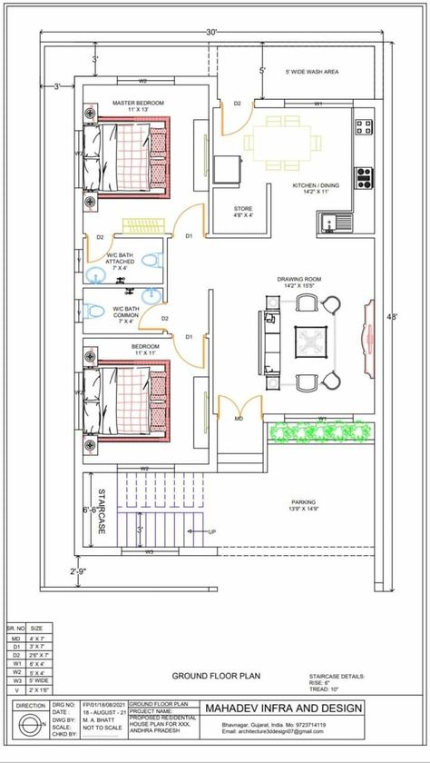 West Facing Plan, Small House Design Floor Plan, 10 Marla House Plan, 30x50 House Plans, Budget House Plans, West Facing House, 20x40 House Plans, 30x40 House Plans, Building Design Plan