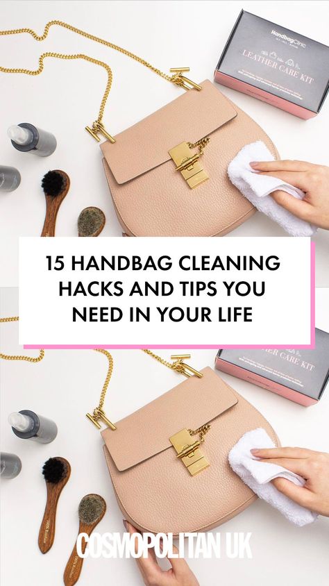 Handbag cleaning tips for removing stains, scuffs and bringing your leather or material designer handbags back to life... Leather Bag Cleaning, Clean Leather Purse, Handbag Quotes, Handbag Repair, Diy Leather Repair, Handbag Care, Purse Cleaning, Ted Baker Bag, Hacks And Tips