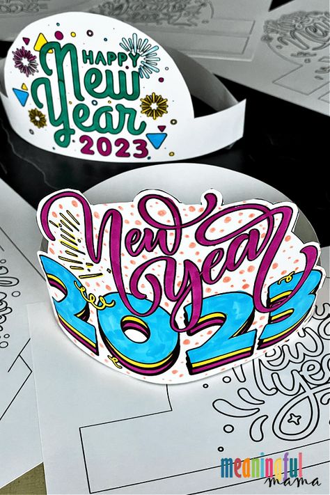 Happy New Year Hats Free Printable, New Year Party Hats For Kids, New Year Eve Crafts For Kids, New Years Eve Crafts For Kids, New Years Crown, New Years Eve Hats, New Years Eve Crafts, New Years Crafts For Kids, Nye Hats