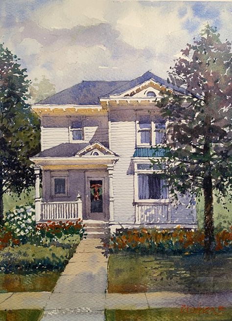 House Portrait Painting, Watercolor House Painting, Urban Painting, Watercolor House, Watercolor House Portrait, House Cartoon, Waterfall Art, Watercolor Architecture, Architecture Sketchbook