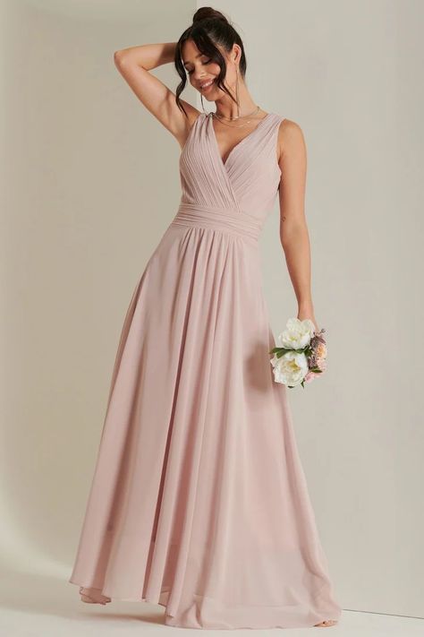 Pink Bridesmaid Dresses, Pleated Chiffon, Pleated Bodice, Mauve Pink, Chiffon Maxi, Chiffon Maxi Dress, Dress Shapes, Chiffon Fabric, Guest Dresses