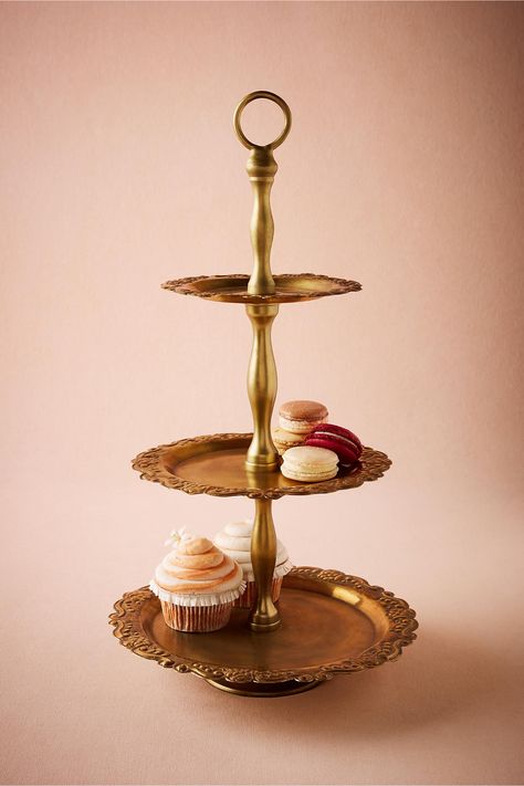 Three-Tiered Antique Brass Dessert Tray - Chic Vintage Brides : Chic Vintage Brides Tiered Dessert Tray, Vintage Dessert Tables, Wedding Cake Dessert Table, Tiered Dessert Stand, Royal Cakes, Vintage Brass Decor, Chic Vintage Brides, Vintage Cake Stands, Vintage Brides