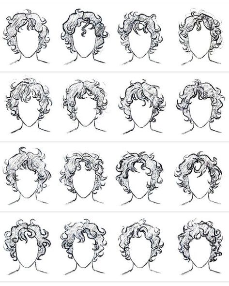 Curly hair:) Curly Hair Base Drawing Male, Curly Male Hair Drawing Reference, Hair Reference Drawing Male Curly, Anime Guy Curly Hair Reference, How To Draw Hair Male Curly, Short Curly Hairstyles Drawing Reference, Drawing Curly Hairstyles, Curly Mullet Reference, Curly Hair Styles Drawing Reference