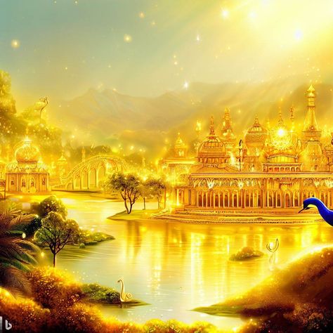 Golden Kingdom, Sun Palace, Elf City, The Golden Palace, Gold Palace, Castle House Design, Golden Lake, Golden Palace, Gold City