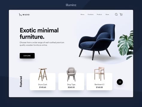 Minimal Furniture Landing Page by Yogesh Kumar for illuminz on Dribbble Furniture Landing Page, Modern Website Design, Minimal Furniture, Furniture Website, Desain Editorial, Ecommerce Web Design, Website Design Layout, Web Layout Design, Website Layout