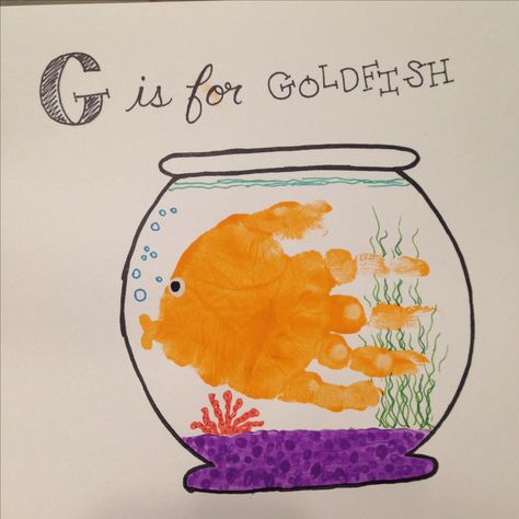 G Is For Goldfish Craft, Pet Handprint Art, Orange Infant Crafts, G Is For Handprint Craft, C Is For Craft Handprint, G Footprint Craft, G Is For Craft Handprint, Alphabet Footprint Craft, Goldfish Handprint Craft