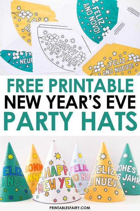 Nye Hats, Party Hat Craft, Coloring Party, Party Hat Template, Happy New Year Signs, New Year's Eve Crafts, New Year Printables, New Years Hat, New Year Coloring Pages