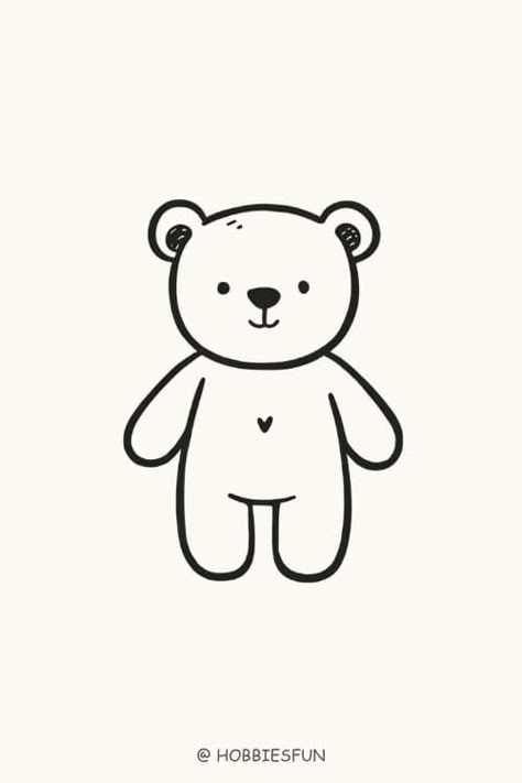 Teddy Bear Doodle Easy, Cool Outlines, Bear Doodle Easy, Simple Teddy Bear Drawing, Bear Outline Drawing, Simple Bear Drawing, Easy Teddy Bear Drawing, Bear Drawing Simple, Lego Doodle