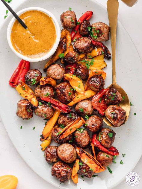 This Air Fryer Bratwurst and Peppers recipe makes a quick and easy lunch or appetizer using just 2 main ingredients, plus some seasonings then served with an irresistible honey-mustard sauce. These brat bites are just so yummy! Air Fryer Bratwurst, Brat Bites, Honey Mustard Sauce, Appetizer Bites, Easy Lunch, Peppers Recipes, Easy Lunches, Honey Mustard, Peppers