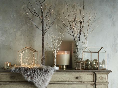 Aurora Lighted Birch Tree | Arhaus Furniture Arhaus Christmas, Christmas Trees Garland, Birch Vase, Amber Candle, Arhaus Furniture, Birch Branches, Snowy Trees, Candle Collection, Birch Tree