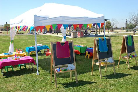 Outdoor Paint Party For Kids, Kids Painting Party, Mobiles For Kids, School Open House, Birthday Painting, Kids Spa, 5th Birthday Party Ideas, Paint Booth, Wedding Event Decor