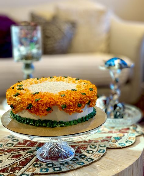 Decadent Rasmalai cake with piped marigolds #rasmalai #whippedcream #niffyscakes #niffysbakes #fortheloveofbaking #marigoldcake #marigold #rasmalaicake #birthdaycake #fusioncake Decoration With Marigold Flowers, Marigold Cake Decoration, Marigold Cake, Marigold Flower Mandap Decoration, Marigold Flower Decoration Backdrop, Fireball Marigold, Whipped Cream Frosting, Whipped Cream, Frosting