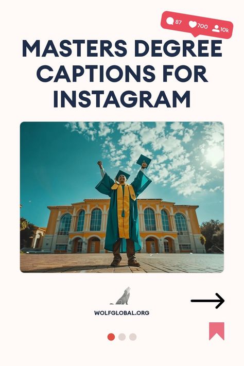 Alt text: A graduate in cap and gown jubilantly raises a diploma against a blue sky.
Illustration of a Master's degree achievement checklist with playful, empowering statements.
Promotional image featuring a woman with a laptop, advertising a free Instagram engagement pod at wolfglobal.org. Grad School Captions, Masters Degree Caption Instagram, Master Degree Captions, Masters Graduation Captions, Degree Captions, Convocation Captions, Farewell Caption, Graduation Caption Ideas, Cap Pics