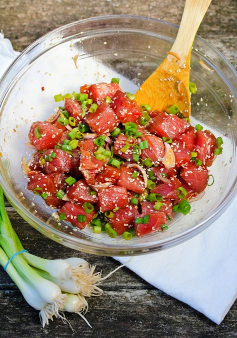 Tuna Poke Recipe, Ahi Tuna Poke, Poke Recipe, Poke Bowl Recipe, Tuna Poke Bowl, Ahi Poke, Tuna Poke, Tuna Recipes, Hawaiian Food