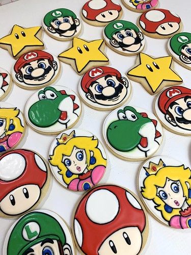 Super Mario Bros Cookies, Super Mario Cookies Decorated, Mario Cookies Decorated, Mario Brothers Cookies, Mario Sugar Cookies, Super Mario Cookies, Mario Cookies, Cookie Delight, Super Mario Brothers Party