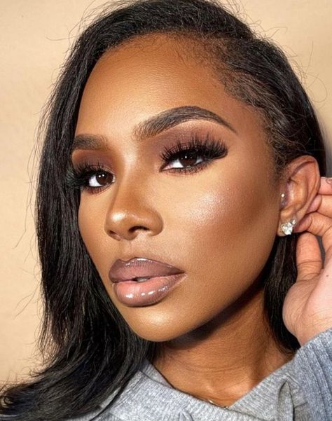 Makeup Looks Nude, Chocolate Makeup Looks, Date Night Makeup Black Women, Brown Smokey Eye Black Women, Bold Lip Makeup Looks Black Women, Brown Smokey Eye Dark Skin, Makeup Light Skin, Full Glam Makeup Looks Black Women, Nude Makeup Black Women