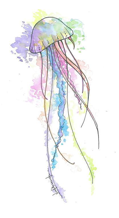 Jellyfish Illustration, Jellyfish Painting, Jellyfish Drawing, Jellyfish Print, Jellyfish Art, Soyut Sanat Tabloları, Watercolor Paintings Easy, Watercolor Flower Art, 수채화 그림