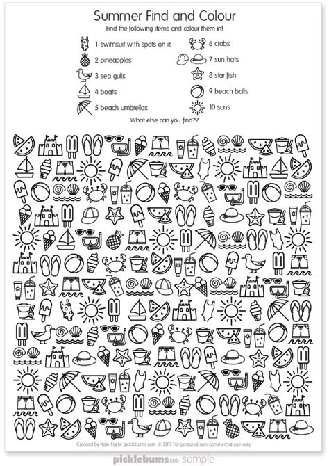 Free Printable Summer Find and Colour Activity - Picklebums Find And Color, Color Activity, Seek And Find, Hidden Pictures, English Activities, Free Print, Summer School, Activity Sheets, Color Activities