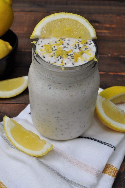 Lemon Pie Overnight Oats — Featherstone Nutrition Overnight Oats Lemon, Lemon Overnight Oats, Pretty Breakfast, Protein Overnight Oats, Oat Recipes Healthy, Overnight Oats Recipe Healthy, Recovery Food, Balanced Breakfast, Vegan Protein Powder