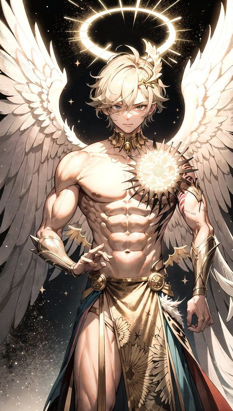 Anime Angel Guy, Male God Oc, God Oc Male, Angel Anime Boy, Demon Man Art, Angel Character Design Male, Anime Angel Boy, Demon King Art, Angel Oc Male