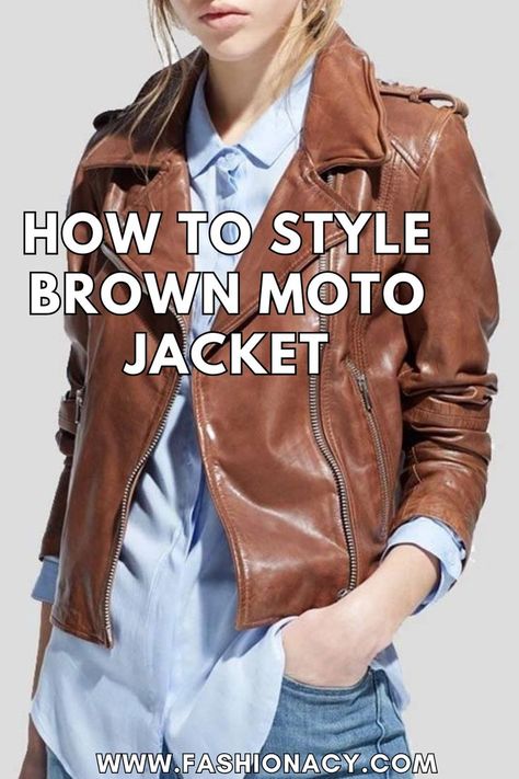 How to Style Brown Moto Jacket Tan Leather Moto Jacket Outfit, Women Brown Leather Jacket, Brown Motorcycle Jacket, Camel Moto Jacket Outfit, Brown Leather Jacket Outfit Fall, Brown Leather Moto Jacket Outfit, Tan Moto Jacket Outfit, How To Style Brown Leather Jacket, How To Style A Brown Leather Jacket