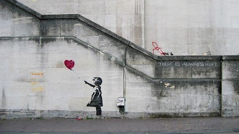 Banksy, Girl With Balloon, London, UK, 2002 Girl With Balloon, Drawings With Meaning, Gothic Angel, Best Graffiti, Its A Girl Balloons, Banksy Graffiti, Banksy Art, Natural Colon Cleanse, Op Art