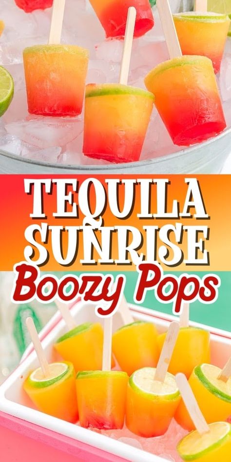 Tequila Sunrise Boozy Popsicles Boozy Pops, Summer Drinks Alcohol Recipes, Boozy Popsicles, Summer Drinks Alcohol, Cocktail Drinks Alcoholic, Mixed Drinks Alcohol, Yummy Alcoholic Drinks, Boozy Desserts, Liquor Drinks