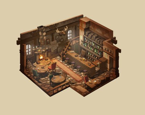 ArtStation - Cozy Tavern, PK Olson Tavern Interior Design, Tavern Drawing, Cozy Tavern, Tavern Design, Tavern Interior, Tavern Art, Medieval Tavern, Habbo Hotel, Interior Concept Art