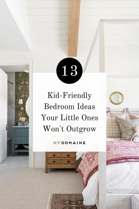 Designing a bedroom that can transition with your child as they grow can be daunting, but we scoured Instagram for some kid bedroom decorating ideas, and here are the ones that have stood out to us. Big Kids Bedroom Ideas, Kids Room With Queen Bed, Quick Room Makeover, Fort In Bedroom, Chic Princess Bedroom, Kids Room Guest Room Combo, Den Beds Kids, Slanted Ceiling Kids Bedroom, Grandchildren Bedroom Ideas