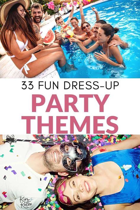 Themes To Dress Up As, Outfit Theme Ideas For Party, Dress Code Theme Ideas, Dinner Theme Ideas Outfit, 40th Birthday Dress Up Theme, Couple Theme Party Ideas, Family Vacation Theme Nights, Costume Party Themes For Adults, Funny Themed Parties For Adults