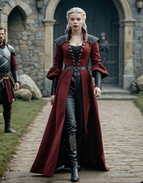 Game Of Thrones Dress Aesthetic, Game Of Thrones Outfits Inspiration, Targaryen Outfit Aesthetic, Winter Medieval Dress, House Of Dragon Dresses, Targaryen Aesthetic Outfits, House Of The Dragon Fashion, House Of The Dragon Inspired Dresses, Fantasy Fashion Outfits