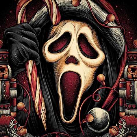 Ghostface Christmas, Woodsboro Scream, Horror Christmas, Scream Art, Christmas Horror, Halloween Wallpaper Backgrounds, Ghostface Scream, Nostalgic Pictures, Xmas Wallpaper