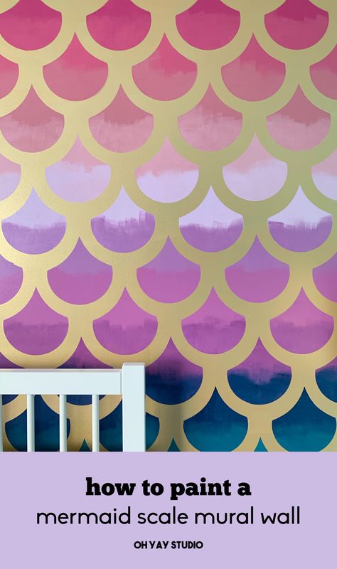 How to paint a mermaid scale mural wall.   #diy #mermaidscales #mermaid #mermaidwall #wallmural #stencil #mermaidstencil